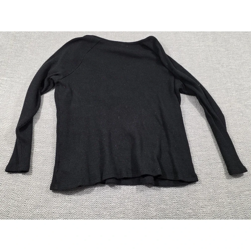Maurices Black Lace Trim Thermal Henley Long Sleeve Top Plus Size 1X Ribbed Knit